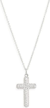 Nadri Crushed Pavé Cross Pendant Necklace in Rhodium at Nordstrom