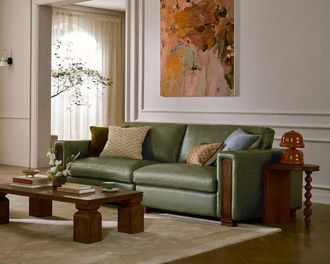 Castlery Tan France Kagan Leather Sofa, Lugano Moss for Men, American Top-Grain Leather, Modular Design, Green