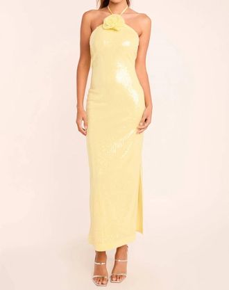 endless rose Rose Sequin Halter Maxi Dress In Butter Yellow