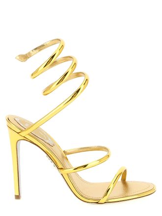 Rene Caovilla Gold Calfskin Stiletto Heel Womens Sandals