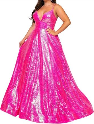 Rachel Allan V Neck Maxi Dress In Hot Pink