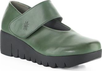 FLY London Vari Mary Jane Platform Wedge Pump in 010 Green at Nordstrom, Size 42