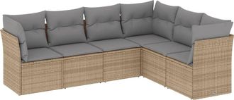vidaXL Vidaxl - Juego De Sof&aacute;s Jard&iacute;n Con Cojines 6 Pzas Rat&aacute;n Sint&eacute;tico Beige