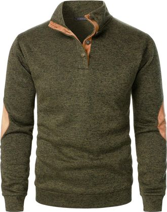 Generic Mens Jumpers Winter Stand Collar Sweatshirts Joint Stitching Casual Jacquard Hoodless Pullover with Elbow Patches Jumper Vintage Sport Sweatshirt Polo