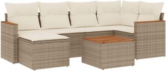 vidaXL Vidaxl - Set Sof&aacute;s De Jard&iacute;n 7 Piezas Y Cojines Rat&aacute;n Sint&eacute;tico Beige