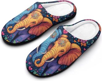Generic Elephant Couple in Love Flower Womens Slippers Warm House Slippers Indoor House Shoes with Anti-Skid Rubber Sole