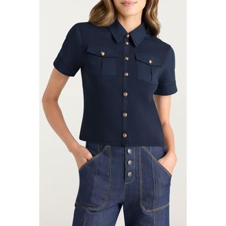 Cinq à Sept Tiana Short Sleeve Shirt in Navy at Nordstrom, Size X-Small