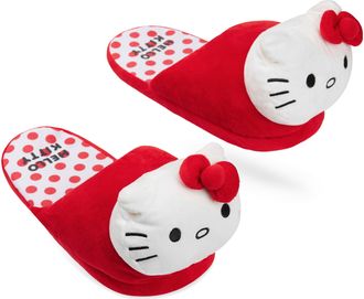 Hello Kitty Womens 3D Slippers, Cosy Indoor House Shoes Non Slip Loungewear - Gifts for Her (Red, 6.5/7.5 UK)