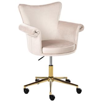Beliani Silla De Oficina Tapizado De Terciopelo Giro Completo Altura Regulable Reposabrazos Redondeados Beige Velencia