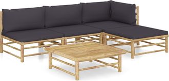 vidaXL Vidaxl - Set De Muebles De Jard&iacute;n 5 Piezas Bamb&uacute; Con Cojines Gris Oscuro