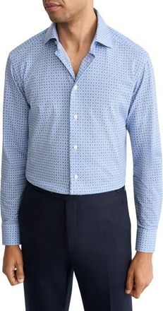 Eton Slim Fit Geo Stretch Jersey Dress Shirt in Medium Blue at Nordstrom, Size 14.5