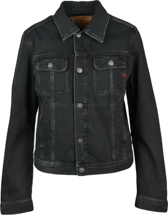 Diesel Button-Up Black Denim Jacket with Cropped Fit and Classic Details