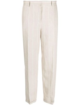 Antonelli striped straight-leg linen trousers - Neutrals