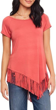 Karen Kane Angled Fringe Top in Coral at Nordstrom, Size X-Large