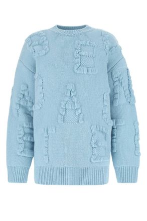 Bottega Veneta Light Blue Stretch Wool Blend Shetland Alphabet Oversize Sweater
