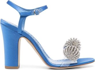Manolo Blahnik Ostria 90mm star-embellished sandals - women - glass/Fabric/Calf Leather/Calf Leather - 40 - Blue