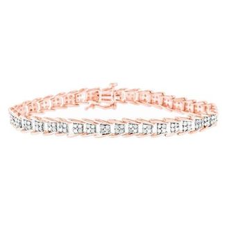 House of Brilliance Silver 2.0 Cttw Diamond Fan-Shaped Fancy Chevron Link Tennis Bracelet in Rose at Nordstrom
