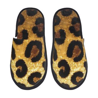Generic Golden Leopard Glitter Unisex House Slippers Cosy House Shoes Fluffy Shoes For Indoor Outdoor Bedroom M