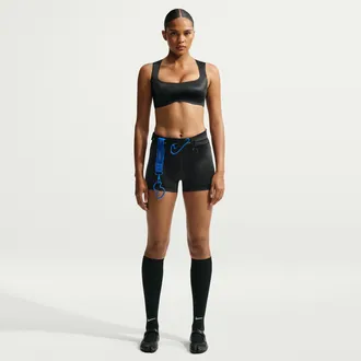 Nike Womens SKIMS Satin Shine Mid-Rise 2 Boyshorts with Drawcord in Black | IR8652-054