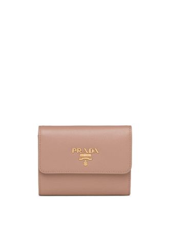 Prada trifold logo wallet - women - Calf Leather/Nylon/Metal - One Size - Pink