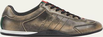 Gucci Elan Washed Leather Low-Top Sneakers