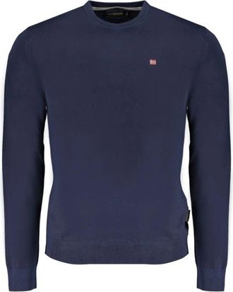 Napapijri Blauwe Katoenen Trui met Borduurwerk - Heren - Ronde hals truien - Blauw - S - Katoen - Truien & Vesten
