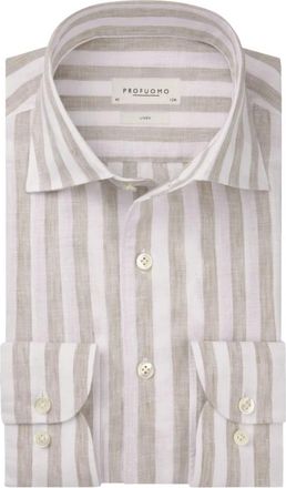 Profuomo Linen One Piece Shirt - Heren - Casual Overhemden - Beige - 3XL - Linnen - Overhemden