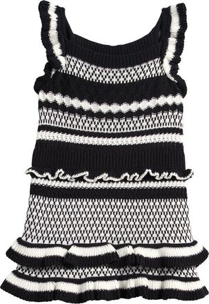 Splendid Kids Ruffle Cotton Blend Sweater Dress in Jet Stream/Blck at Nordstrom, Size 3T