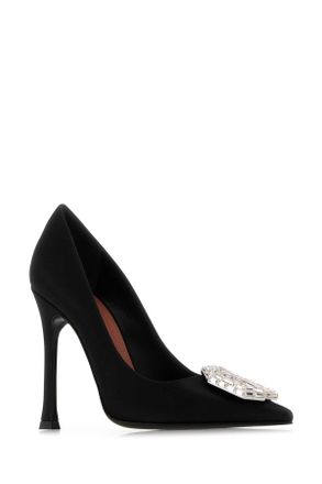 Amina Muaddi Cameliapump105 Satblawhibu Satinblackwhitebuckle Scarpe Con Tacco High Heel Shoes