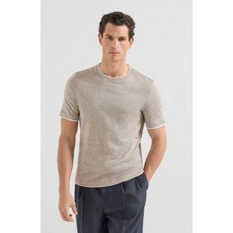 Brunello Cucinelli T-shirt with faux-layering in Hazelnut at Nordstrom, Size Xxx-Large Eu