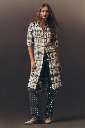 Pilcro Long-Line Button-Front Plaid Shirt Top