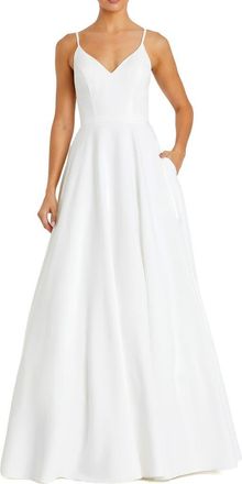 Mac Duggal Petite V-Neck Ball Gown with Belted A-Line Skirt in White at Nordstrom, Size 10P