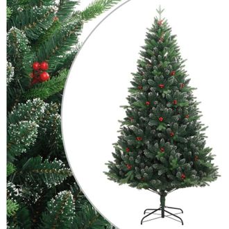 vidaXL Rbol De Navidad Artificial Con Bisagras Y Frutos Rojos 210 Cm Vidaxl
