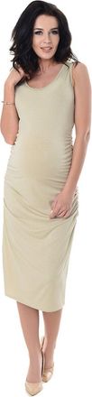 Purpless Maternity Sleeveless Jersey Ruched Pregnancy Woman Midi Dress 8130 (12, Beige)
