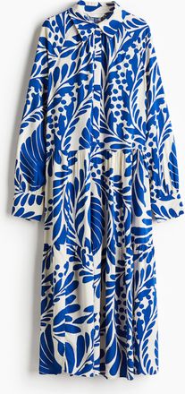 H&M Blusenkleid aus Viskose - Weiss/Blau Gemustert