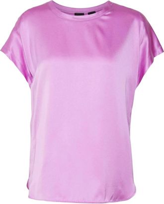 Pinko Zijden Satijnen Blouse met Lange Mouwen - Dames - T-shirts - Roze - L - Satijn - Tops