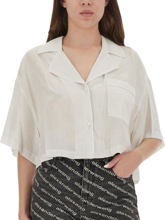 T Alexander Wang Striped Embroidered Logo Shirt - White