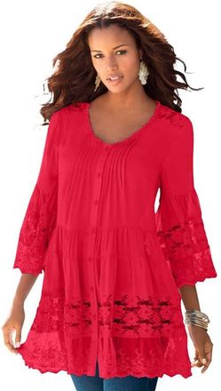 Roaman's Lace Illusion Blouse in Vivid Red at Nordstrom, Size 34