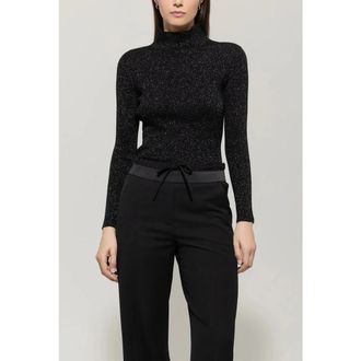 Luisa Cerano Geribbelde trui met glitter - Dames - Coltruien - Zwart - XL - Truien & Vesten
