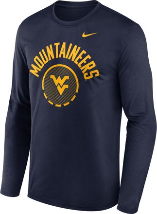 Nike West Virginia Courtside Nike Mens Dri-FIT College Long-Sleeve T-Shirt in Blue | 02TJ41SWVN-FFP