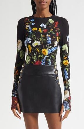 Alice & Olivia Olea Crewneck Long Sleeve Bodysuit in Social Hour Black at Nordstrom Rack, Size X-Small