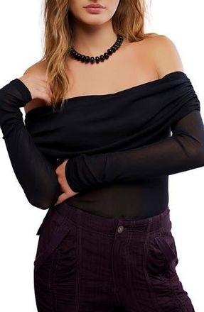 Free People Forget Me Not Off the Shoulder Mesh Bodysuit in Black at Nordstrom Rack, Size X-Small