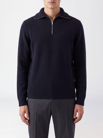 Zanone Long-Sleeved Polo in Pure Cashmere with Half-Zip Closure