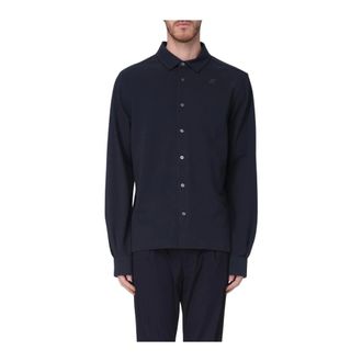 K-Way K-Way, Casual Shirts, male, Blue, Size: L Long Sleeve Piqu Knit Shirt