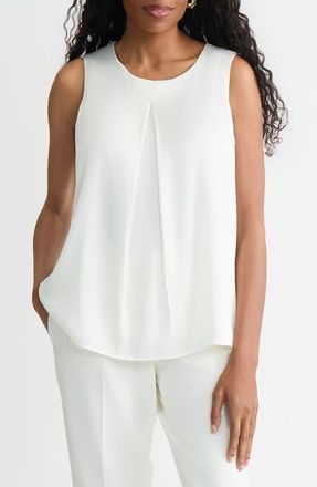 Kasper Box Pleat Sleeveless Matte Satin Top in Vanilla Ice at Nordstrom, Size X-Large P