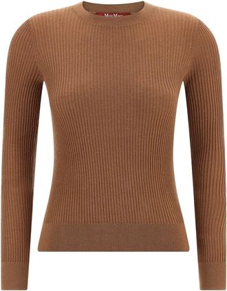 Max Mara Marabu Sweater - Dames - Ronde hals truien - Beige - XL - Wol - Truien & Vesten