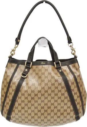 Gucci Abbey D-Ring Convertible Monogram Gg Crystal Beige Leather Handbag (Pre-Owned)