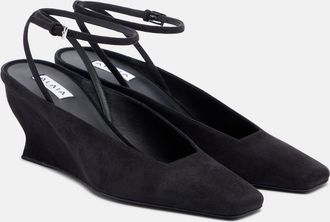 Alaia Ala&iuml;a Suede wedge slingback pumps