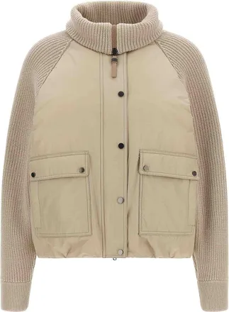 Brunello Cucinelli Beige Knit Insert Puffer Jacket