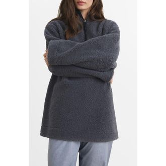 Mango Oversize High Pile Fleece Half Zip Pullover in Ink Blue at Nordstrom, Size Large